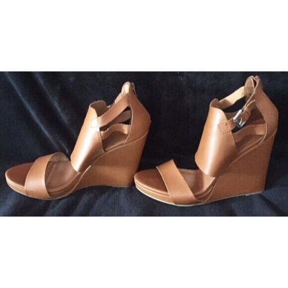 ✨women's brown covered vamp zip back wedge sz 8 sandal✨ - Picture 7 of 8